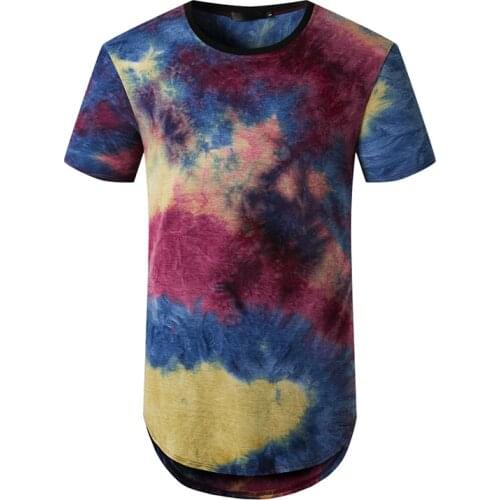 Fashion Tie-Dyed Print Longline T Shirt Men 2021 Summer Short Sleeve Slim Fit T-Shirts Men Hip Hop Streetwear Camiseta Hombre