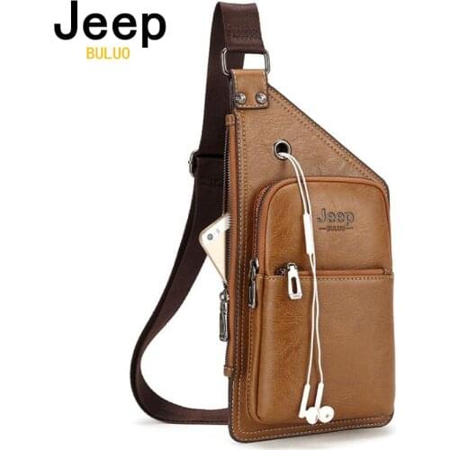 JEEP BULUO Famous Brand Mans Sling Bag Leather Men Chest Bags Fashion Simple Travel Crossbody Bag For Young Man Messenger Bag