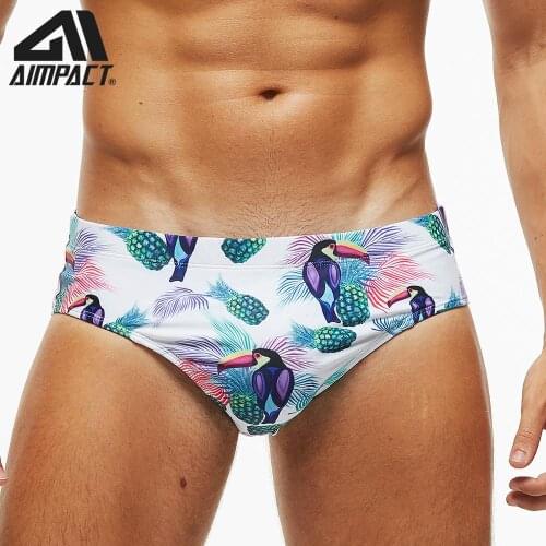AIMPACT Pineapple Mens Swim Briefs Sexy Fashion New Swimwears Male Beach Surf Swimsuit with Drawstring Holiday Square Leg Swim