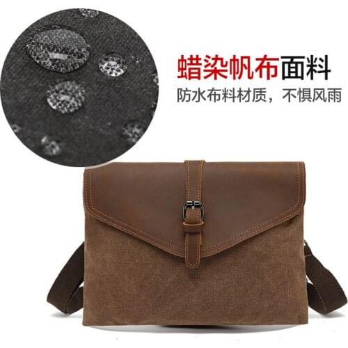 Mens Vintage Handbags Leather Clutch Envelope Bag Waterproof Canvas One Shoulder Diagonal Bag New