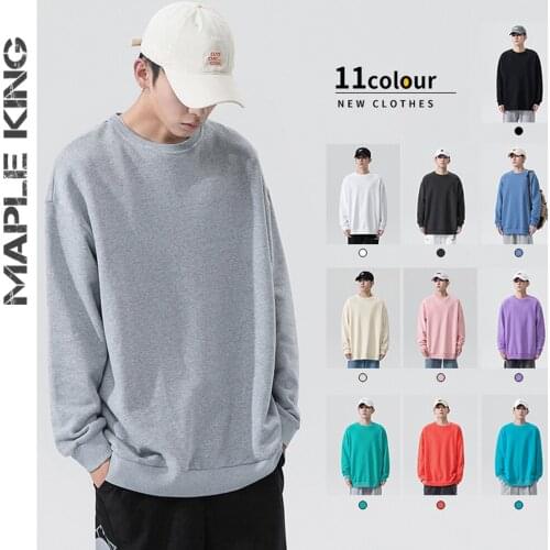 Maple King Mens Oversized Pullover Sweatshirts Japanese Style Clothes Solid O-neck HipHop Hoodies Unisex Clothing Streetwear Top