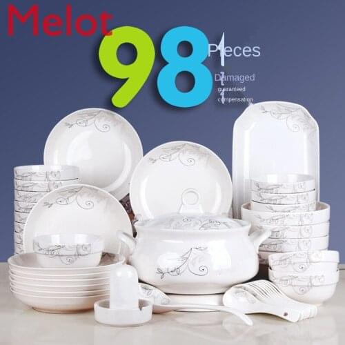 Bowl and Dish Set 6-10 Household Simple Tableware Chinese Ceramic Rice Bowls and Plates Soup Bowl Combination Tableware