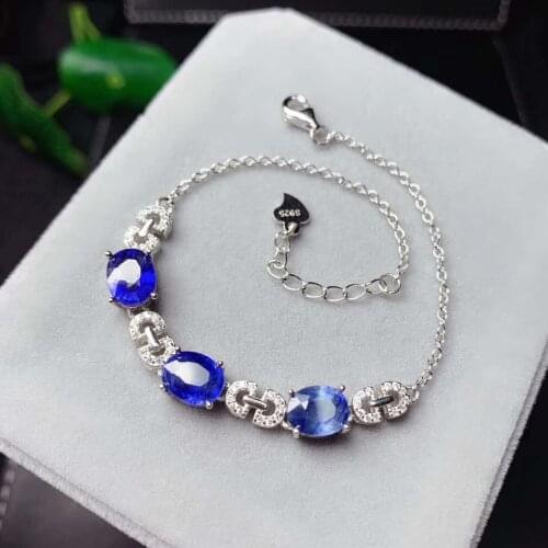 Natural And Real Sapphire chain bracelet Free shipping Natural real sapphire 925 sterling silver