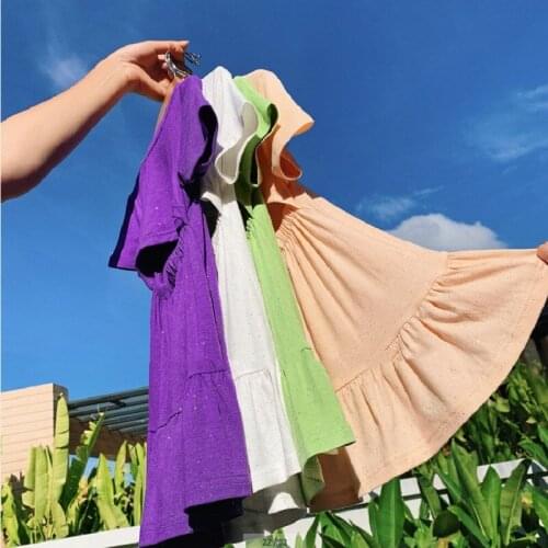 Fashion New 2021 Girl Clothes Waist Folds Girls Dress Solid Causal Princess Dress For Girls Children Dresses 3-6 Year Old