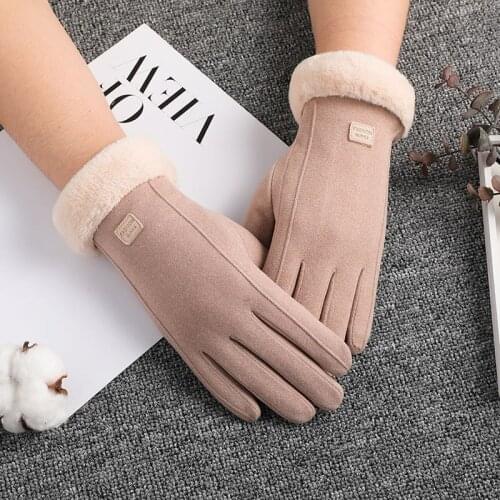 New Winter Women Double Layer Thicken Keep Warm Touch Screen Plus Velvet Fashion Female Outdoor Cycling Plush Wrist Gloves