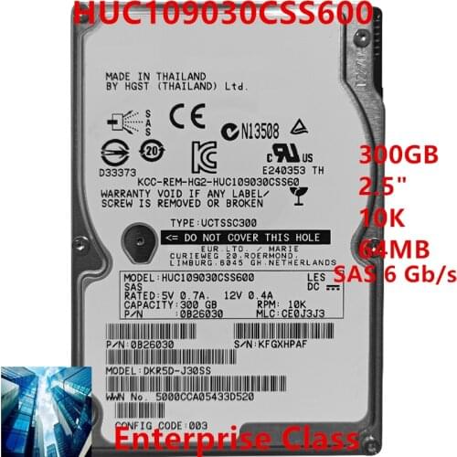 New HDD For Hgst Brand 300GB 2.5" SAS 6 Gb/s 64MB 10000RPM For Internal Hard Drive For Enterprise Class HDD For HUC109030CSS600