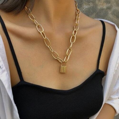 2020 New Trendy Creative Lock Shape Pendant Necklaces for Women Simple Hollow Out Necklace Female Jewelry Accessories