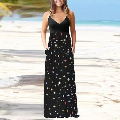 Casual Floral Print Boho Dress Women Long Maxi Dress Evening Party Beach Summer Dress Vestidos Sleeveless V-Neck Fashion Dresses