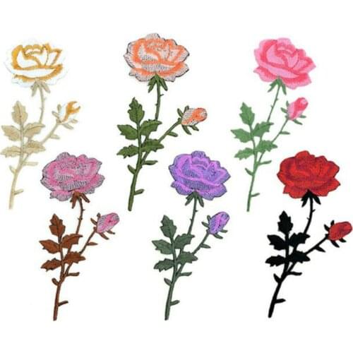 Red Rose Embroidered Sewing on Floral Patch Flower Iron on Patch Stickers for Clothes Badge Sewing Fabric Applique Supplies
