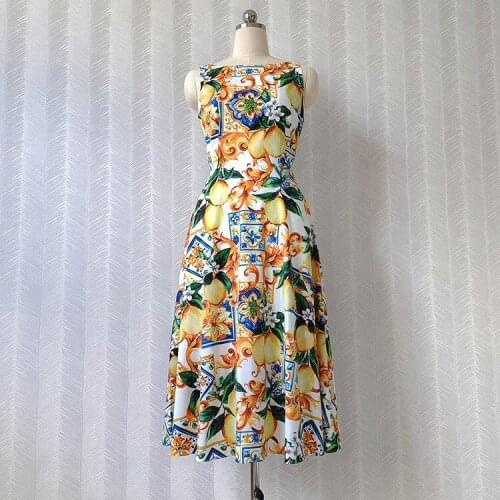 Summer 2021 Runways Fashion Womens Holiday Style Sleeveless Dress Italy Style A-line dress C863