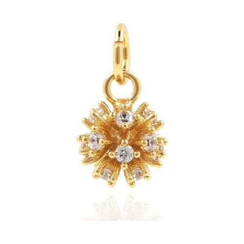 Golden Ball Pendant, Cubic Zirconia Brass 3D Round Planet Necklace, Snowflake Jewelry, DIY Jewelry Components 13.2×7mm