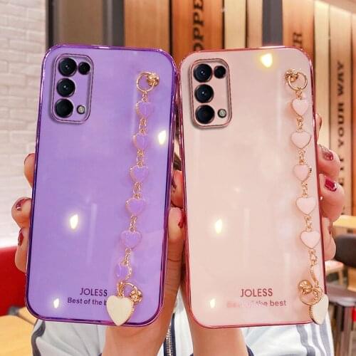 Wrist Chain Love Heart Phone Case For Oppo Reno5 Lite Luxury Camera Protective Cover For Oppo Reno 5F 5Z 5 Pro + Plus Lite Case
