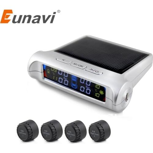 Eunavi Smart Car TPMS Tyre Pressure Monitoring System Solar Power charging Digital LCD Display Auto Security Alarm Systems