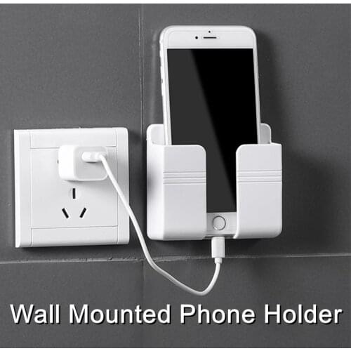 Universal Wall Phone Holder Organizer Storage Mounted Mobile Plug Wall Mounted Charging Multifunction Holder For All Smart Phone