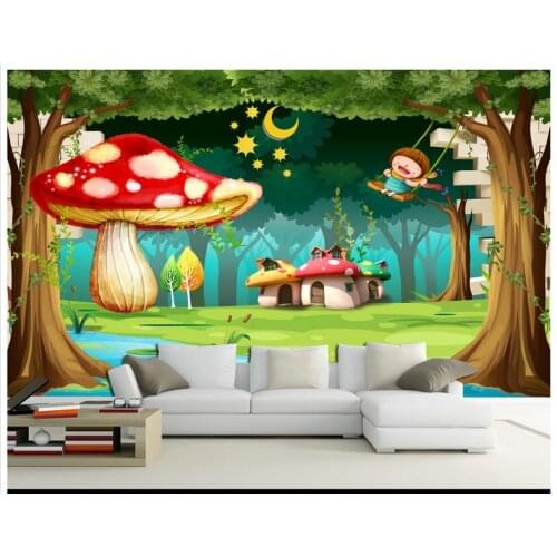 High end Custom 3d wallpaper 3d wall murals wallpaper 3D dream forest beautiful forest mushroom children room background wall
