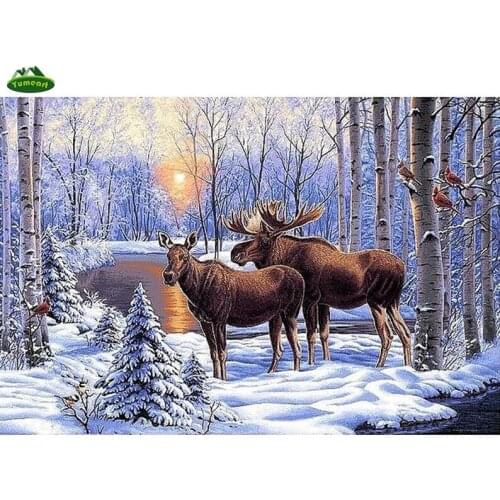 YUMEART Full Square Diamond 5D DIY Diamond Painting "Snow Deer" Embroidery Cross Stitch Rhinestone Mosaic Painting Decor