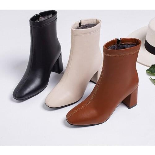 YQBTDL Good Quality Artificial Leather High Heel Boots Female Black Brown Sewing 2020 Ankle Winter Boots Women Elegant Shoes 43