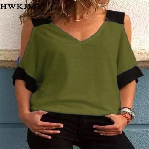 Women Summer V-neck Short Sleeve Shirts Plus Size Casual Ladies Cotton Loose T Shirts Off Shoulder Lady Pullovers Tee XS-8XL