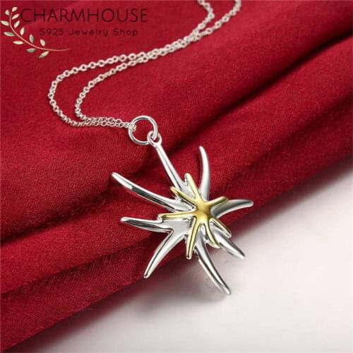 Charmhouse 925 Sterling Silver Necklaces For Women Star Flower Pendant & Necklace Link Chain Choker Collier Fashion Jewerly