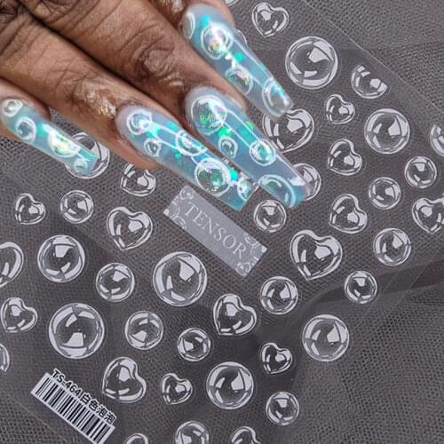 1 Sheet Cute Bubble Nail Sticker Transparent Bubble Design 3D Nail Art Decorations Engraved Stickers DIY Manicure Decals