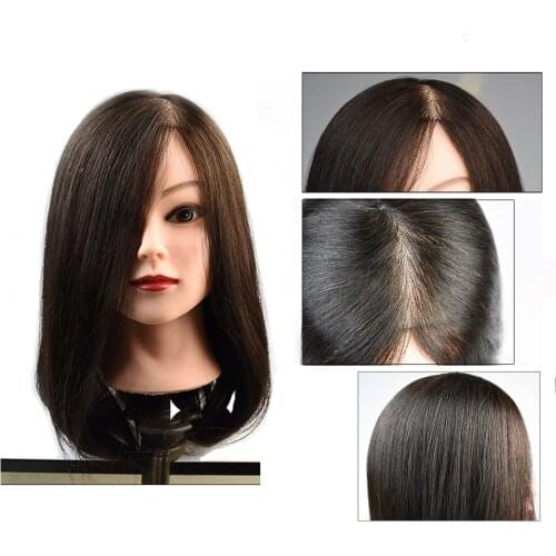 100% Human Hair Mannequin Head Real Human Hair Natural Black Color Practice Model Training Head For Hairdresser