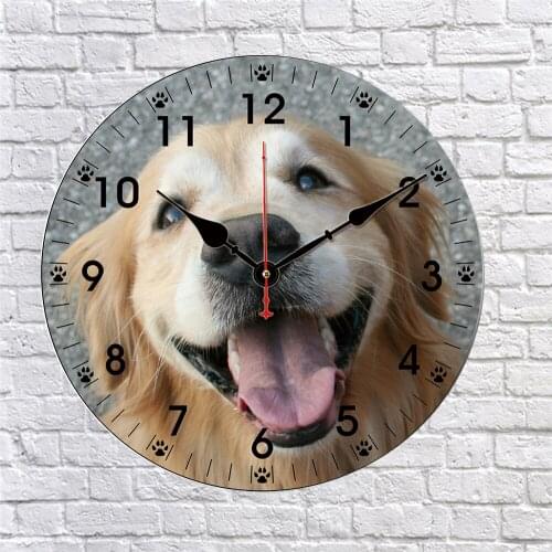 14 Inch Wall Clock Digital Retro Lovely Dog Annimal Clock Decorative for Farmhouse Home Office Cafe Wall Decor Wooden Watches