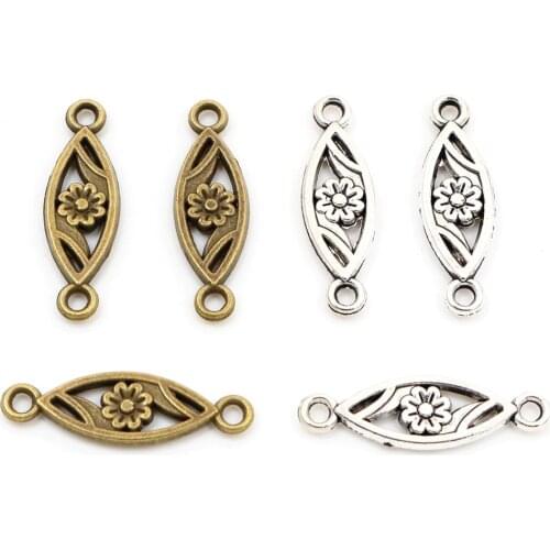 23x7mm 20pcs Antique Bronze and Antique Silver Plated Flower Style Connector Handmade Charms Pendant:DIY for bracelet necklace