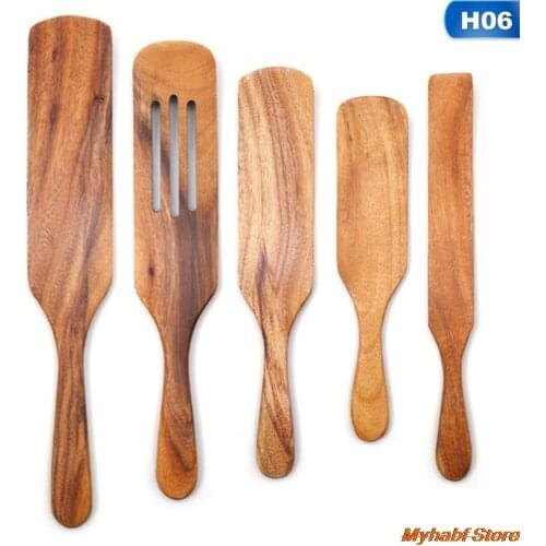 5pcs Wooden Spatula Non-Stick Cookware for Cooking Pan Rice Spoon Kitchen Cooking Tools Frying Steak Shovel Kitchen Utensil