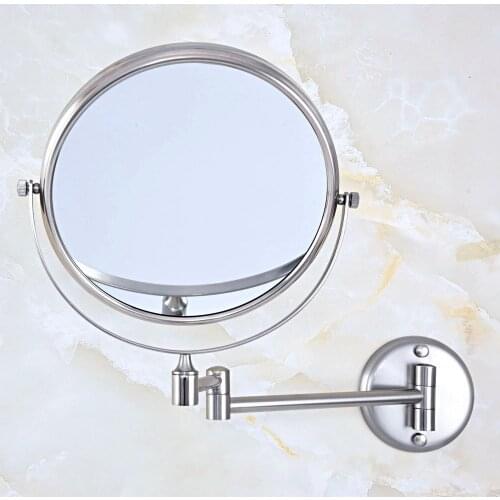 Hotel Bathroom Accessory Brushed Nickel Brass 8" Wall Mount Swing Arm 2-Sided Magnifying Mirror aba636