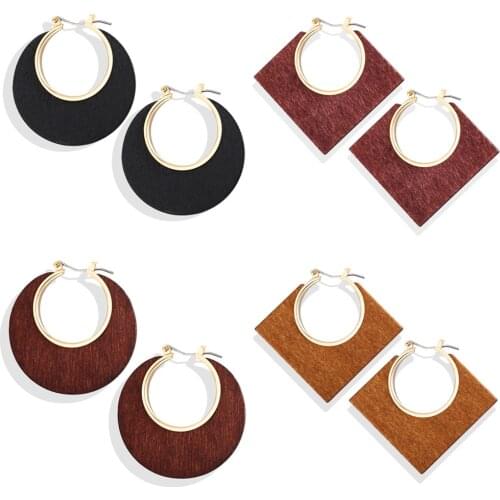 8Seasons Hot Vintage Ethnic Geometric Drop Earrings Big Wooden Fashion Earrings For Women Boho Jewelry For Party Gift,1 Pair