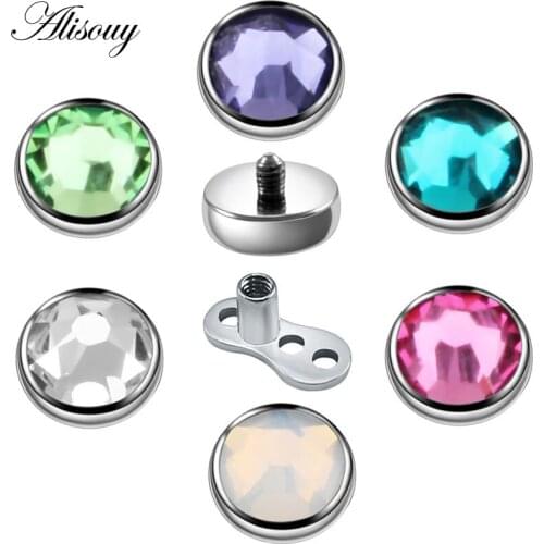 Alisouy 1PC G23 Titanium Micro Dermal Piercing Gem Cubic Zircon Anchor Crystal Top Dermal Piercings Surface 14G Body Jewelry