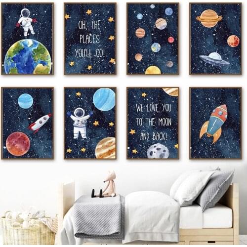 Diamond Painting Space Planet Rocket Astronaut Star Wall Art Canvas Painting Pictures Baby Boy Kids Room Decoration Gift