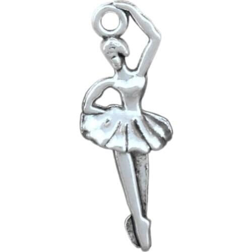 Antique Silver Ballet Girls Charm Pendant 100Pcs Zinc Alloy Fashion Jewelry DIY Fit Bracelets Necklace Earrings 9.5x26.9mm A-348
