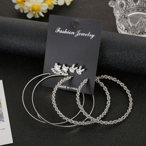 Shiny Silver Color Cherry Rabbit Crystal Stud Earring For Women Girls Party Wedding Gift Korean Fashion Mixed Earrings Set