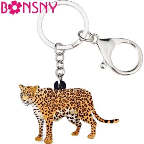 Bonsny Acrylic Cartoon African Leopard Panther Key Chains Keychain Rings Fashion Jewelry For Women Girls Kid Handbag Charms Gift