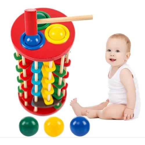 Wooden Toys Batting Ladder Hand Knock The Ball Montessori Mathematics Early Educational Colorful Toys For Children Kids Baby