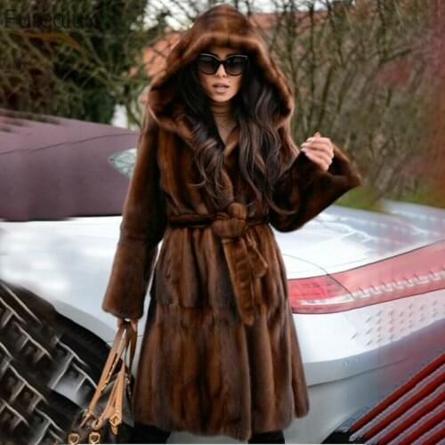FUREALUX Winter 100% Real Mink Fur Coat Full Genuine Leather Women High Quality Streetwear Mink Fur Jackets Female Long Clothes