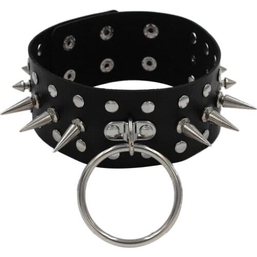 2020 Gothic Spike Goth Choker Necklaces Women Collar Studded Rivet Black leather Women Men Belt Necklace Chocker Bondage Jewelry