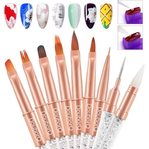 Rose Gold Nail UV Gel Liner Painting Pen Brush Acrylic Drawing Brush for Nails Gradient Rhinestone Handle Nail Art Tool