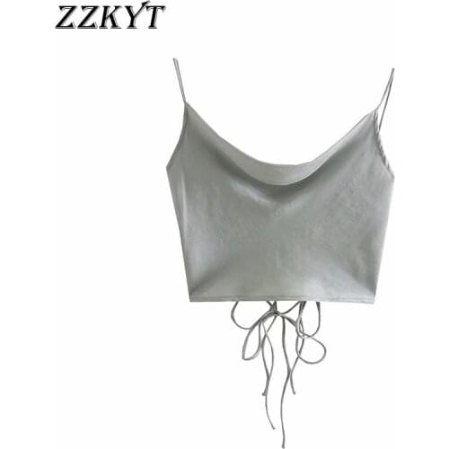 ZZKYT 2021 Women Summer Fashion Solid Tank Tops Vintage Sexy V-Neck Sleeveless Backless Thin Straps Female Casual Camis Chic Top