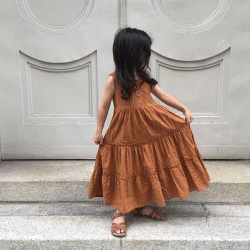 MILANCEL 2020 summer new girls dress sleeveless girls pleated dress linen dress for girls