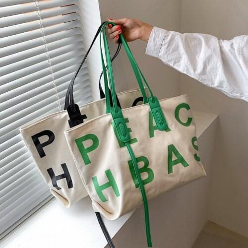Fashion New Printed Letter Canvas Bag Women Fashion Commuter Womens Bag Shoulder Bag Large Capacity Wild Tote Bag