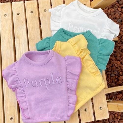 Cartoon T-shirt Dog Clothes Letter Shirts for Dogs Clothing Pet Outfits Small Cute Summer Breathable Yorkies Purple Boy Mascotas