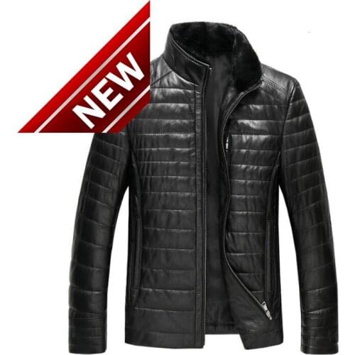 Mens Leather Jacket Winter Duck Down Sheepskin Coat Male Real Mink Fur Collar Plus Size 6XL Jacket GYG13104 LWL1071