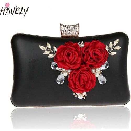HISUELY New Women Handbags with chain Appliques Pattern Flowers Wedding Dinner Bag Evening Bags Hot selling Purses WY117