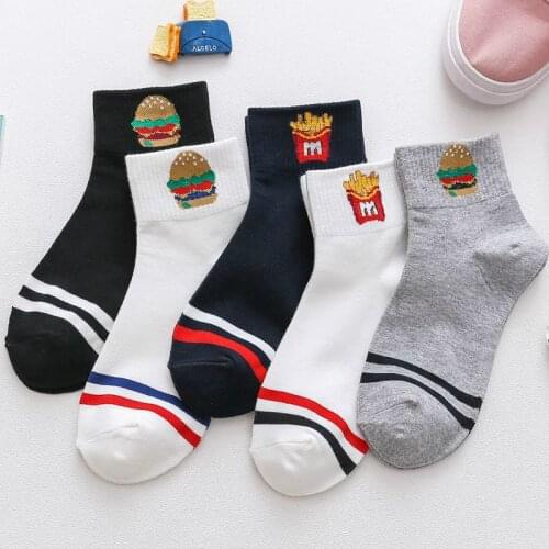 New Striped Cotton Cartoon Food French Fries Burger Women Socks Funny Harajuku Cute Korean Fashion ankle Socks Happy Unisex35-43