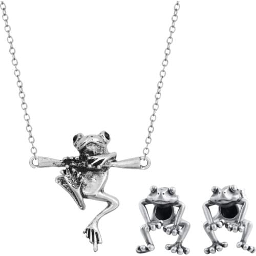 Cute Frog Animal Pendant Necklace Earring Piercing for Women Girls Gothic Link Chain Choker Collier Female Korean Jewelry Gift