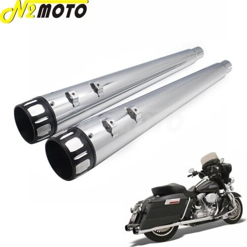 Pair Chrome Motorcycle Exhaust Muffler Slip on 4" Silencer Pipe for Harley Touring Road King Electra Street Road Glide 1995-2016