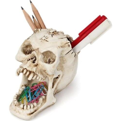 Resin Craft Skull Head Jewellery Box Desktop Storage Box Container Sculpture Ornament Pencil Pen Holder Home Decoration