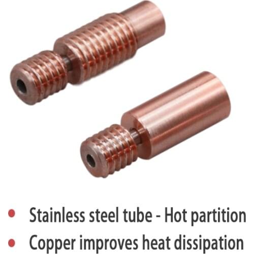 All-Metal V6-Crazy Heat Break Copper & Stainless Steel 3D Printer Nozzle Throat For 1.75mm E3D V6 HOTEND Heater Block